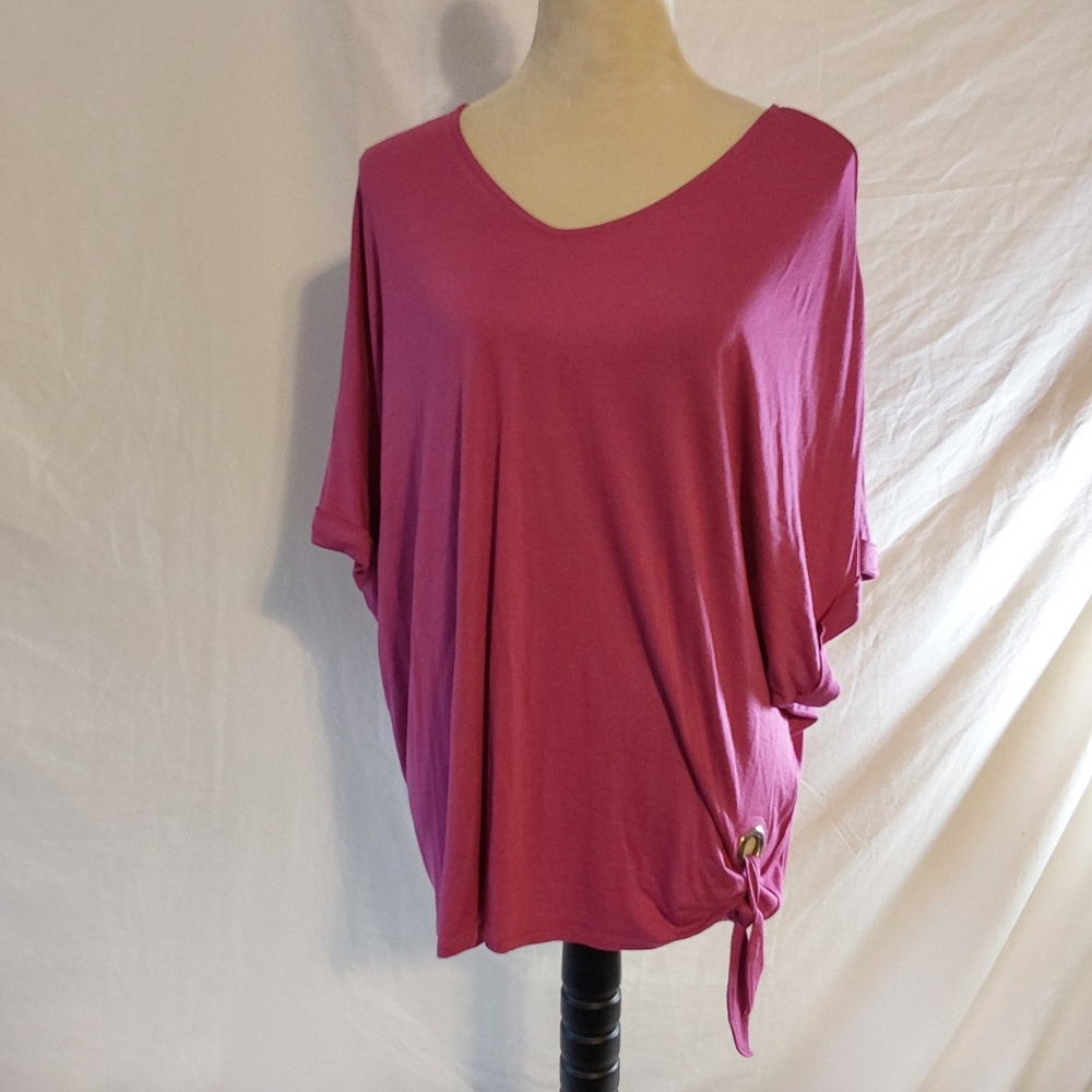 Studio JPR Womens Fuchsia Pink Short Sleeve Blouse Tie Waist Size XL